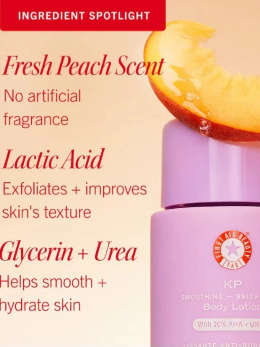 FIRST AID BEAUTY KP Smoothing + Brightening Body Lotion In Fresh Peach